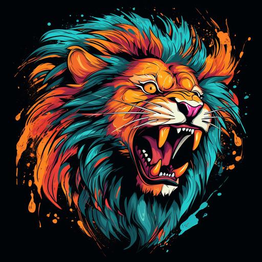 tshirt design for adults of a zombie lion head roaring, cartoon style, thick lines, full color, no background