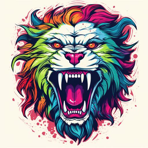 tshirt design for adults of a zombie lion head roaring, cartoon style, thick lines, full color, no background