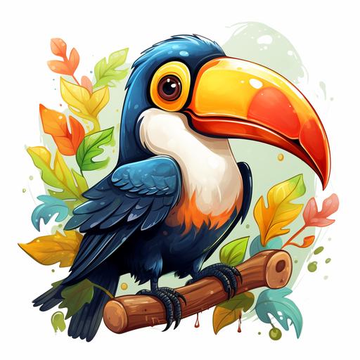 tucan illustration crayon, cute style, bright and cheerful colors, white background --s 250
