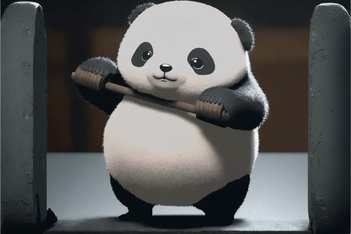 turn this panda into an adorable baby lifting weights trying to get stronger, cute, --v 4 --ar 3:2