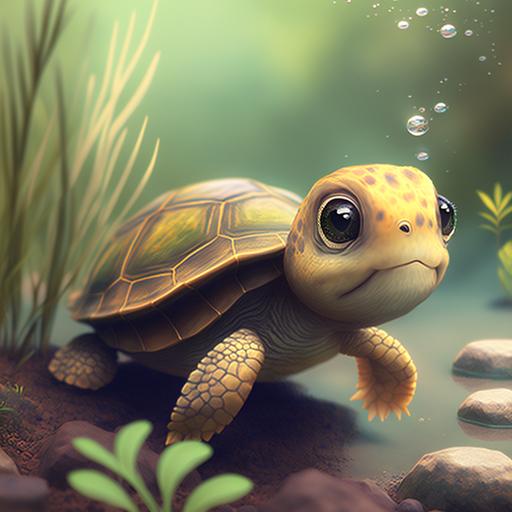turtle, pretty, baby, animated, 4k, cute, happy, kawaii