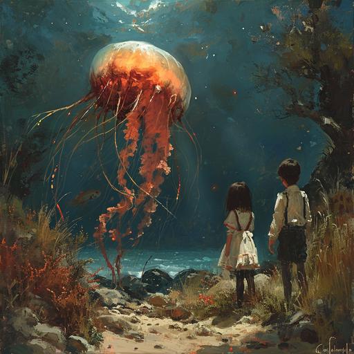 twins, a girl and a boy and thier ophidian cute monster jellyfish ghost rocket by craig mullins --v 6.0