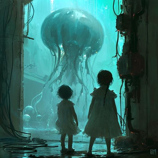twins, a girl and a boy and thier ophidian cute monster jellyfish ghost rocket by craig mullins --v 6.0