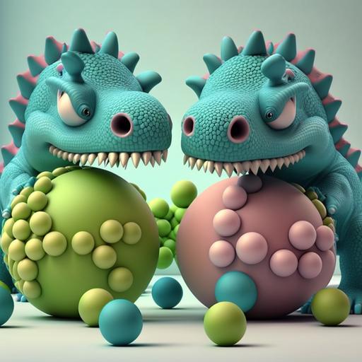 two baby dino 3D chupon playing balls pañales