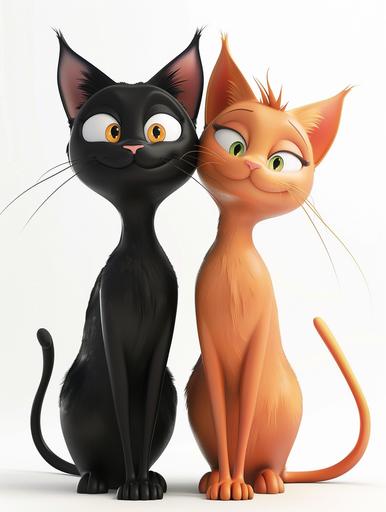 two beautiful cats wife and husband,IP, smooth and fine, disney style, Pixar cartoon style, white background, 3D render, best quality, 8K, Super detail --ar 3:4 --style raw