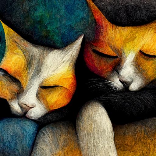 two cats cuddling, 4k, detailed, dramatic abstract