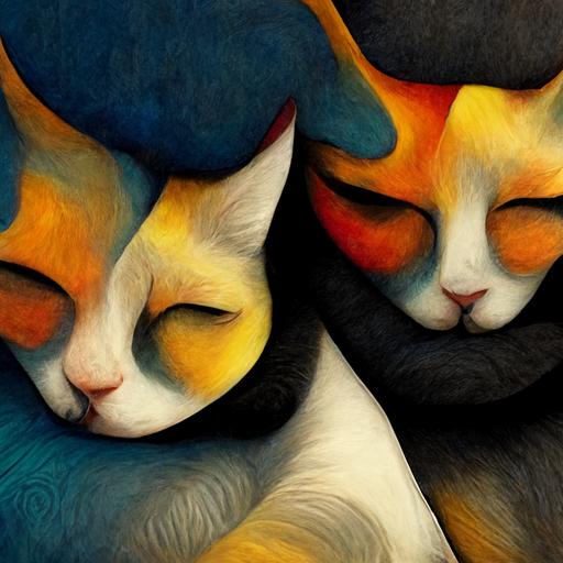 two cats cuddling, 4k, detailed, dramatic abstract --uplight