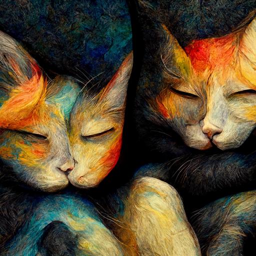 two cats cuddling, 4k, detailed, dramatic abstract