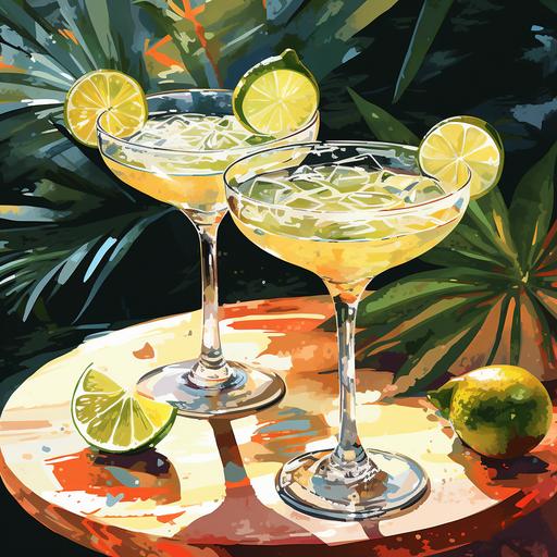 two glasses of margaritas, cartoon