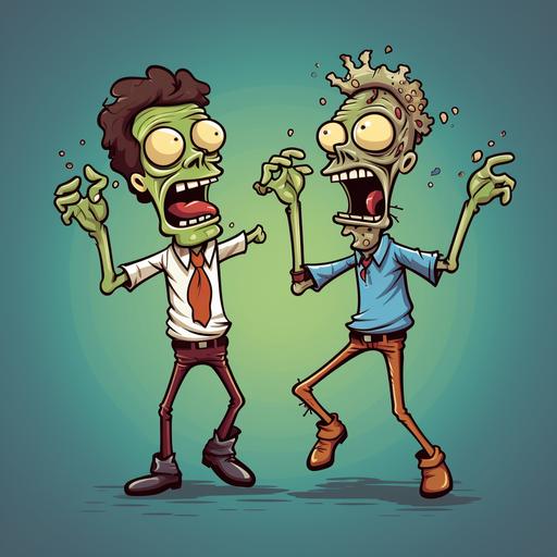 two goofy zombies celebrating with each other like step brothers. Cartoon