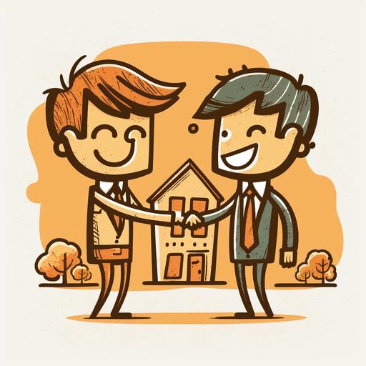 two happy young real estate agents shaking hands stylized drawing
