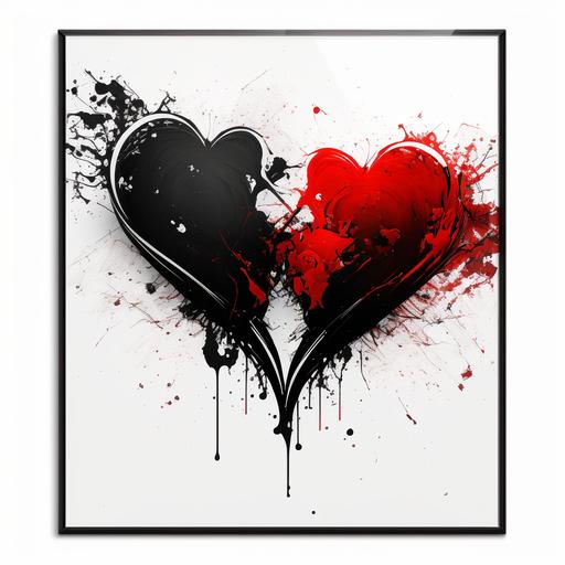 two hearts red and black abstract art on white background --v 4 --s 250