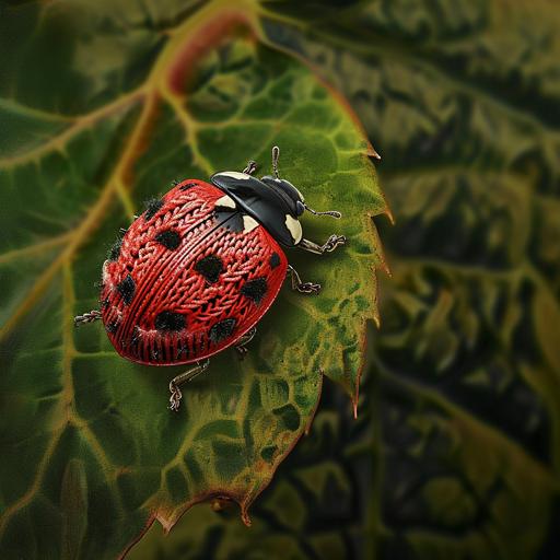 ugly sweater | by mierlu::0 ugly sweater ladybug, A ladybug dressed in an ugly sweater ladybug, landed delicately on a leaf, high detail --v 6.0 --s 0