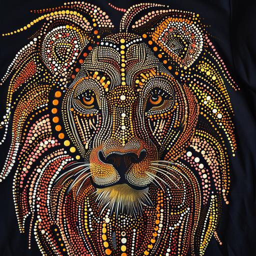 ugly sweater, australian aboriginal style, reggae lion, dot painting --v 6.0