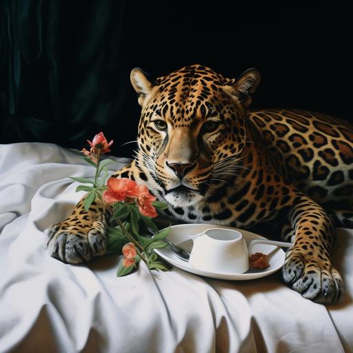 jaguarg eating at breakfast tray