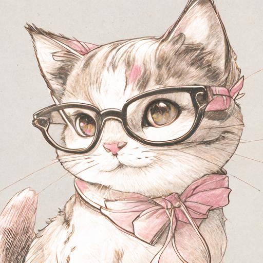 ukiyo-e style, beautiful pencil drawing of a happy and adorably cute wide eyed cat wearing pink glasses, razor sharp, ultra high resolution character, fine details, high resolution, upscaler, extreme resolution, superscale, 24k, v 4, ar 1792x1024, 3mp, TLDR, api 300