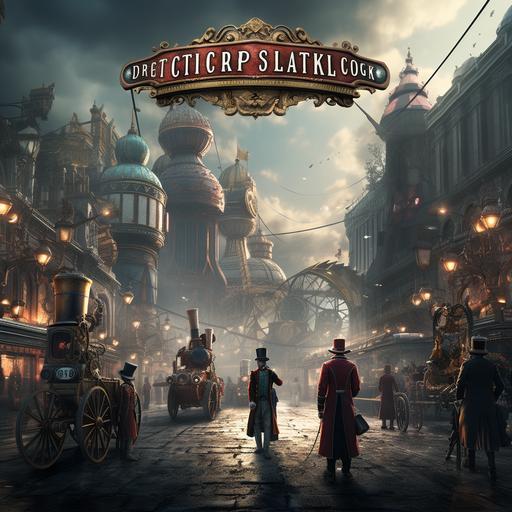 ultra realistic 8k,In a steampunk-infused alternate history, a circus troupe with an array of clockwork and steam-powered attractions arrives in a city reminiscent of Victorian London. Write a dialogue between a skeptical detective and the circus's enigmatic ringmaster, as they engage in a battle of wits and veiled references, each trying to outsmart the other while deciphering the true nature of the circus's mechanical wonders.