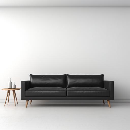 ultra realistic photo. white light background. light black fabric sofa. with legs