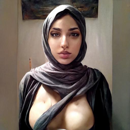 ultrarealistic hot arabic young woman show off hot chest selfie