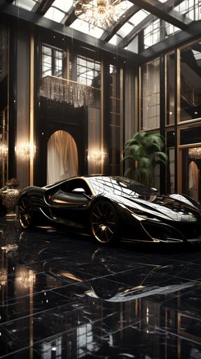 ultrarealistic luxury billionaire lifestyle. The main color is elegant black --ar 9:16