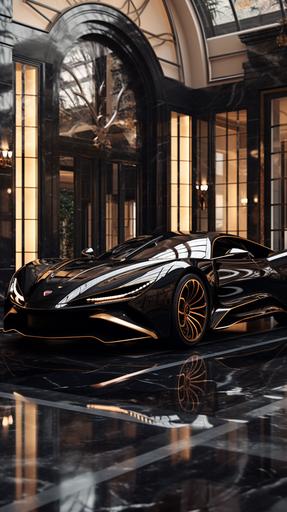 ultrarealistic luxury billionaire lifestyle. The main color is elegant black --ar 9:16
