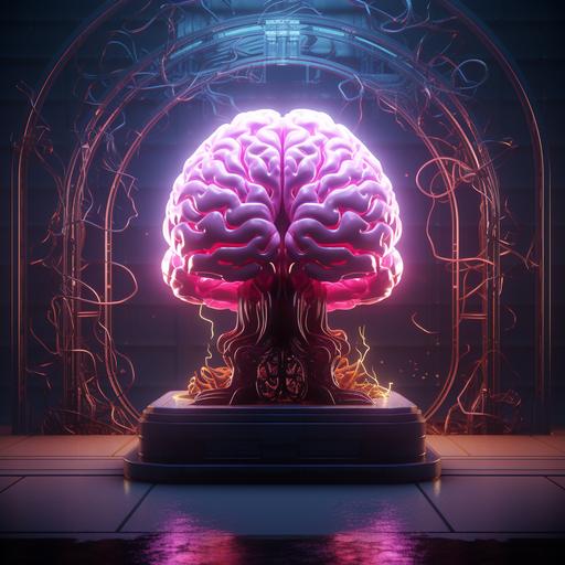 un cavernicola con el cerebro abierto y luces neon, 8k, rendered, colores oscuros, hd