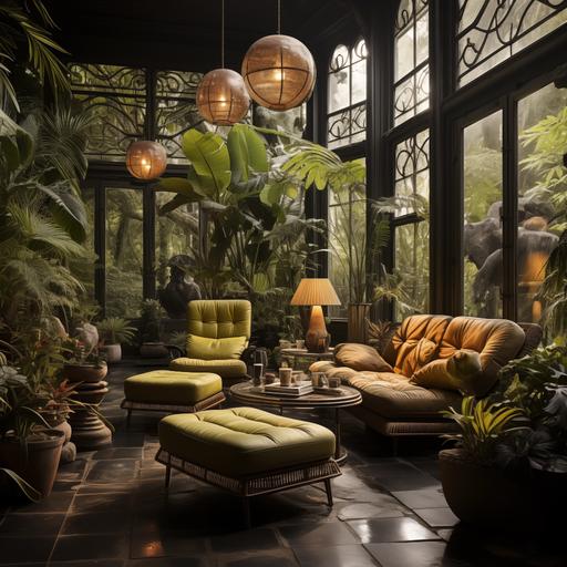 un jardin d'intérieur séduisant et moderne, un salon moderne avec des plantes exotiques --s 750
