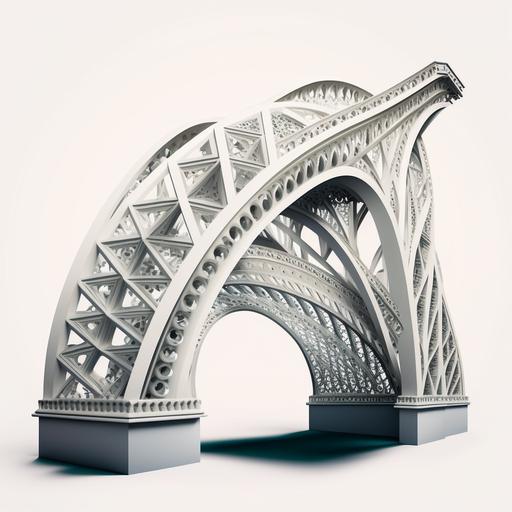 un pont en treillis métallique avec une structure originale sur fon blanc