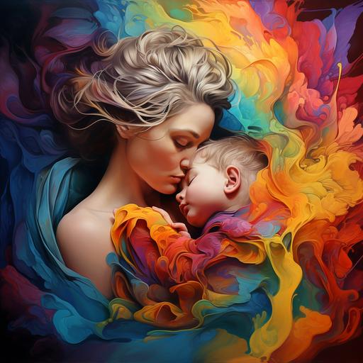 una madre con su hijo deseando un buen fin de semana con el fondo de colores