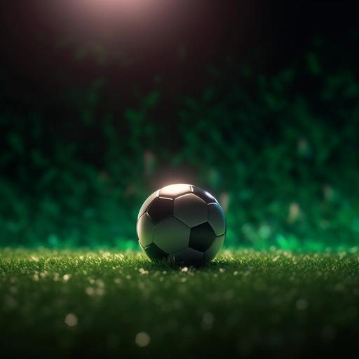 una pelota de futbol sobre el cesped verde, luces y sombras, estilo, detallado, 4k