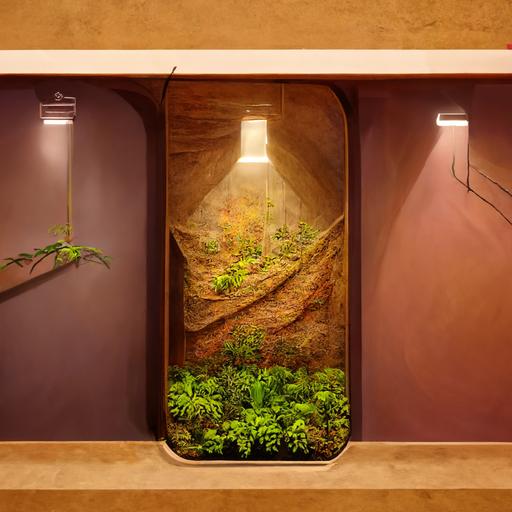 underground plant nursery with rammed earth walls, high windows, and homey decor, hammock, colorful fabrics, perspective rendering, high detail, soft-lighting