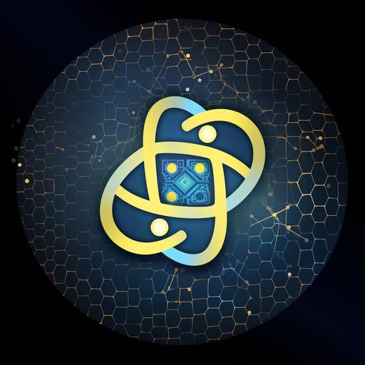 using this image create a Galaxy-hued emblem combining AI neural nets, and Kubernetes icon. Set on a base of refreshing blue and yellow, evoking positivity, modern technology, and cloud innovation, in the digital age --v 5.0