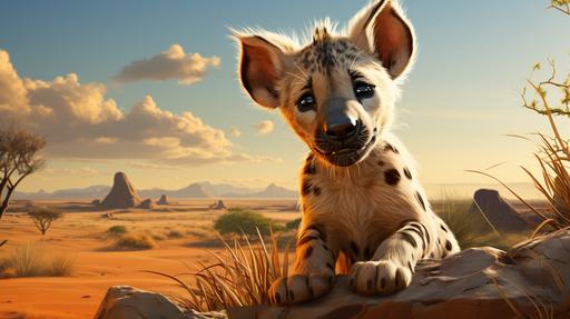 ute baby cartoon hyena on the plain --ar 16:9 --s 750