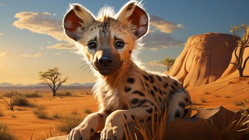 ute baby cartoon hyena on the plain --ar 16:9 --s 750