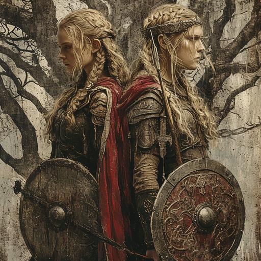 valhalla viking sheild maidens , medieval grunge --v 6.0 --s 250