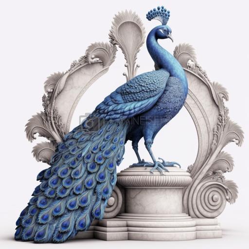 peacock statue, marble structure, completely blue, white background, highly detailed, studio light, photorealistic, realistic, 16k --v 4