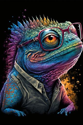 vector art of a cosmic intelectual funny grumpy lizard, t shirt print design --ar 2:3