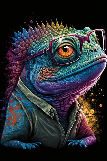 vector art of a cosmic intelectual funny grumpy lizard, t shirt print design --ar 2:3