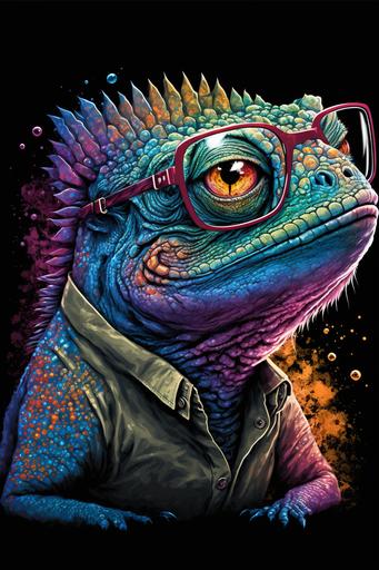 vector art of a cosmic intelectual funny grumpy lizard, t shirt print design --ar 2:3