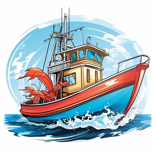 vector cartoon coloring book style shrimp boat speeding through water with a cartoon shrimp as captain