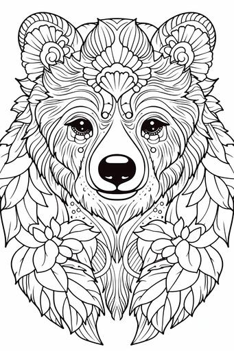 vector, coloring book for kids black and white, vector illustration of cute woodland bear, full page, --ar 2:3