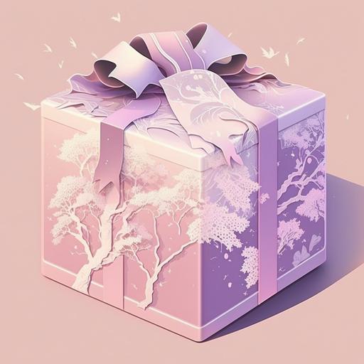 vector, gift box, memory pieces, scenery, light purple, light pink, ribbon, crystal, japenses style