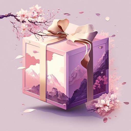 vector, gift box, memory pieces, scenery, light purple, light pink, ribbon, crystal, japenses style