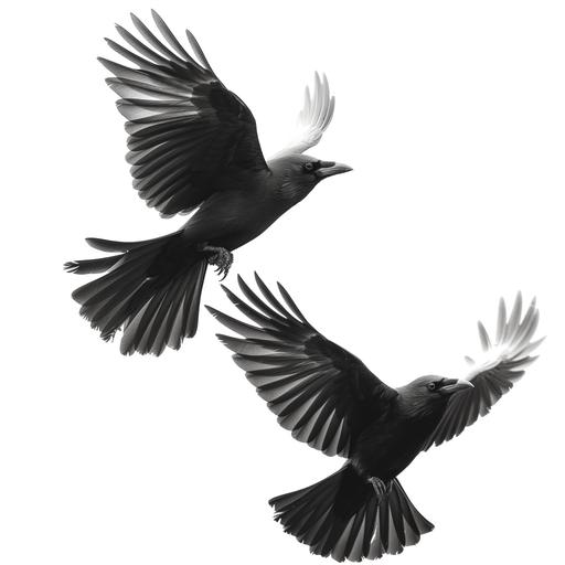 vector grafic of three very realistic and high resolution birds flying together in the same direction, black birds and white backround --s 750 --v 6.0