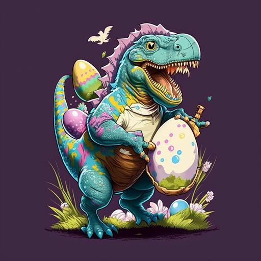 vector graphic,Dinosaur in bunny clothes, carrying easter eggs ,Happy Eastrawr T Rex Easter Bunny Egg Funny Dinosaurs png