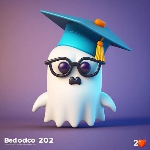 vector icon of a friendly ghost wearing a graduation hat and glasses. foreground color #219EBC