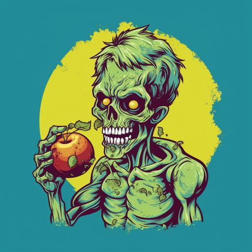 vector illustated image of friendly zombie eating an apple