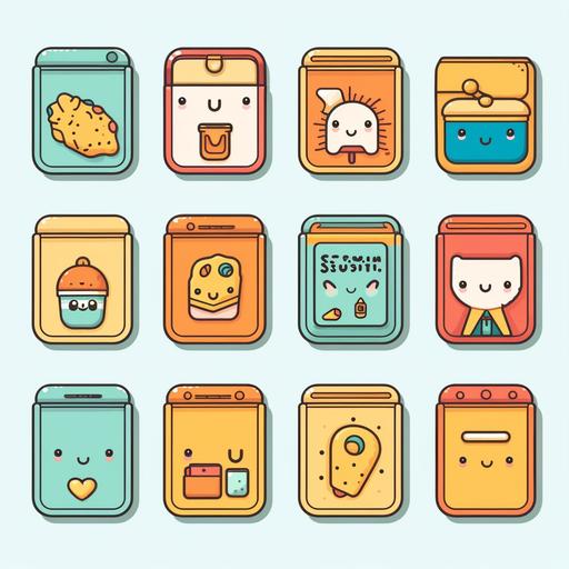 vector, illustration set, korean cute cartoon design , 2d design, cartoon set, trend 2023, pastel colour palate, pastel colour background or white background, main concept is a bitcoin wallet and make the format a square png fit App Store icon formats