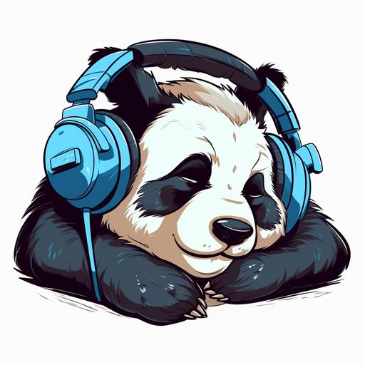 vector image, logo design of necrotic panda wearing headphones, sleepy, sleepy panda wearing headphones, tired panda wearing headphones to bed, cute sleepy panda wearing headphones to sleep