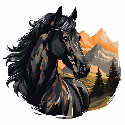 vector image of the head of a black ponny horse in the mountains